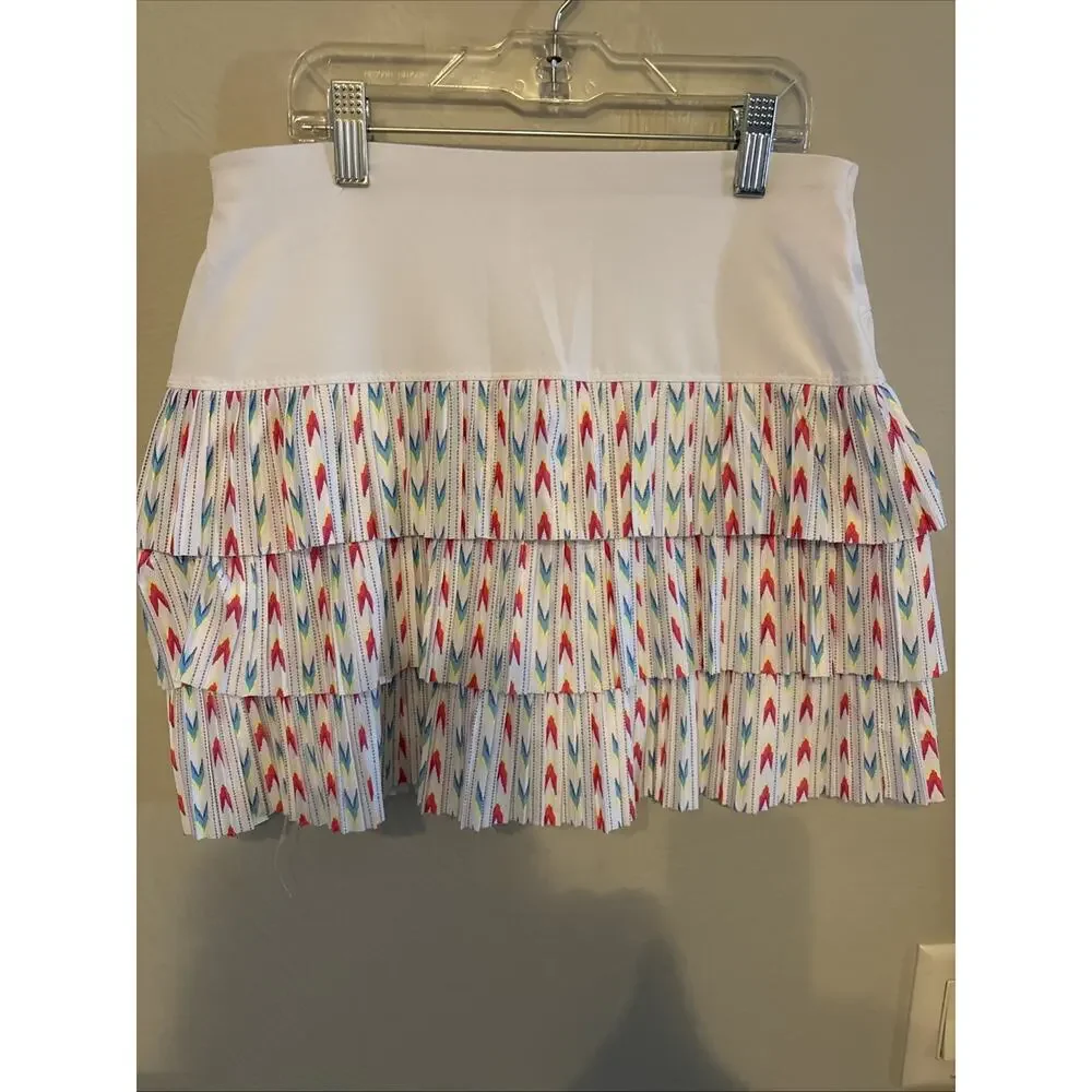 Lucky In Love Size XS White Blue Pleated Tiered Tennis Skort Pickleball Golf NWT